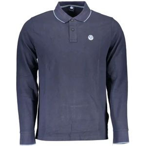 North Sails, Tops, Heren, Blauw, XL, Blauw Polo Shirt met Lange Mouwen en Contrasterende Details