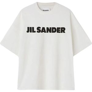 Jil Sander, Tops, Heren, Wit, S, Katoen, Logo Crewneck T-Shirt