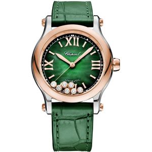 Chopard, Happy Sport Groene Moeder van Parel Diamanten Horloge Groen, Dames, Maat:ONE Size