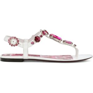 Dolce & Gabbana, Schoenen, Dames, Veelkleurig, 38 EU, Wol, Leren Sandaal met Geometrische Print en Borduursel