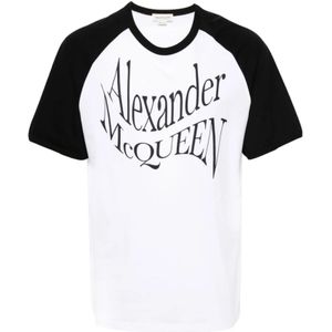 Alexander McQueen, Tops, Heren, Wit, M, Katoen, Logo Print Crew Neck T-shirts en Polos