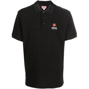 Kenzo, Bloem Applicatie Polo Shirt Zwart, Heren, Maat:L