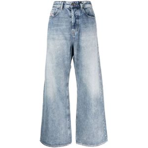 Diesel, Jeans, Dames, Blauw, W24, Denim, Acid Wash Wide Leg Denim Jeans