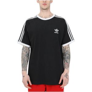 Adidas Originals, Zwart T-shirt met logo borduursel en 3 strepen Zwart, Heren, Maat:3XL