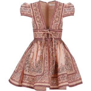 Zimmermann, Roze linnen en zijden jurk met kanten detail Roze, Dames, Maat:S