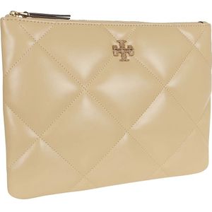 Tory Burch, Tassen, Dames, Beige, ONE Size, Leer, Diamant Quilt Pouch Vanille Softijs