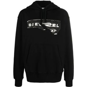 Diesel, Sweatshirts & Hoodies, Heren, Zwart, L, Katoen, Zwarte Casual Style Hoodie voor Mannen