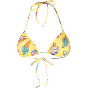 Moschino, Gele Grafische Print Hoge Halter Strandtop Geel, Dames, Maat:L