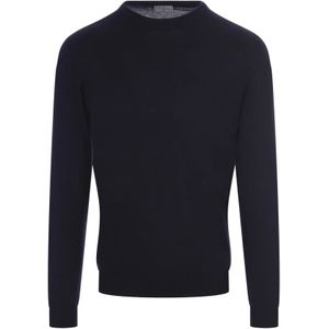 Fedeli, Truien, Heren, Blauw, 5Xl, Kasjmier, Blauwe Cashmere Crew Neck Sweater