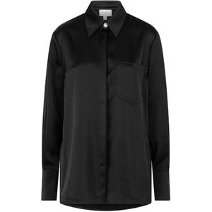 Dante 6, Satijnen Lang Shirt in Zwart Zwart, Dames, Maat:XL