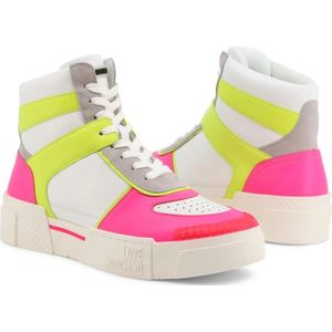 Love Moschino, Schoenen, Dames, Wit, 38 EU, Leer, Leren Sneakers - Ronde Neus - Rubberen Zool