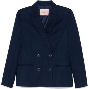 Twinset, Jassen, Dames, Blauw, S, Leer, Blauwe Blazer met Pinstripe Patroon