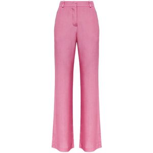 Maliparmi, Broeken, Dames, Roze, L, Inverse Satin Wijde Pijpen Broek