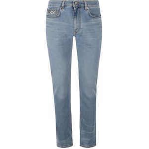 Versace, Denim Stretch Jeans met Stone Washing Blauw, Heren, Maat:W33