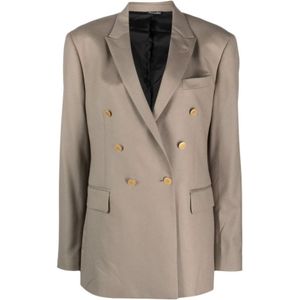 Reveres 1949, Taupe Wol Dubbelbreasted Jas Beige, Heren, Maat:L