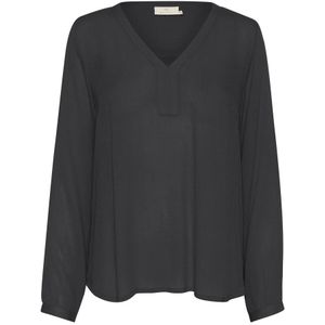 Kaffe, Blouses & Shirts, Dames, Grijs, L, Zwarte V-hals Lange Mouw Blouse