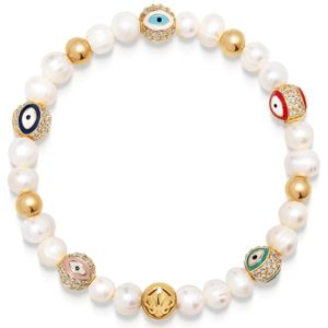 Nialaya, Accessoires, Heren, Geel, 2Xl, Mens Evil Eye Pearl Bracelet