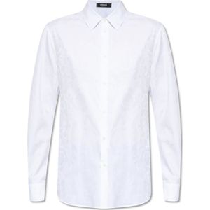 Versace, Overhemden, Heren, Wit, 2Xl, Katoen, Shirt met bloemenmotief