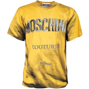 Moschino, Tops, Heren, Geel, S, Katoen, Donkergele Trompe LOeil T-Shirt