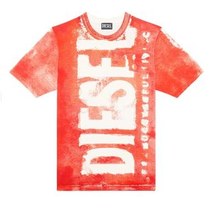 Diesel, T-shirt met verloop logo Rood, Heren, Maat:L