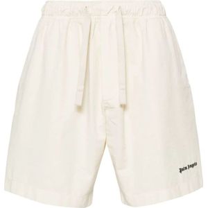 Palm Angels, Korte broeken, Heren, Wit, XL, Katoen, Witte Geborduurde Bermuda Shorts