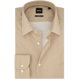 Hugo Boss, Overhemden, Heren, Beige, 3Xl, Katoen, Beige Zakelijk Overhemd met Print