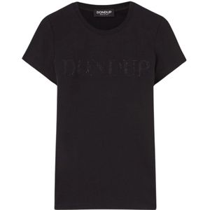 Dondup, Tops, Dames, Zwart, M, Slim Fit Jersey T-shirt met Strass Logo
