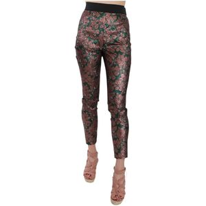 Dolce & Gabbana, Broeken, Dames, Bruin, XS, Polyester, Multicolor Brokaat Jacquard Broek