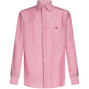 Etro, Overhemden, Heren, Roze, L, Linnen, Roze Linnen Pegaso Motief Shirt
