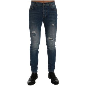 Frankie Morello, Jeans, Heren, Blauw, W40, Denim, Italiaanse Denim Slim Fit Blauwe Jeans