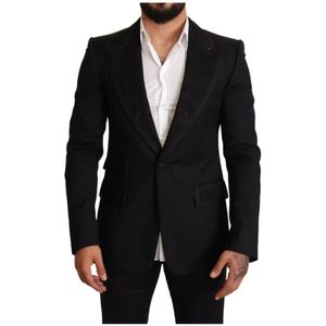 Dolce & Gabbana, Jassen, Heren, Zwart, L, Wol, Zwart Slim Fit Blazer Jas