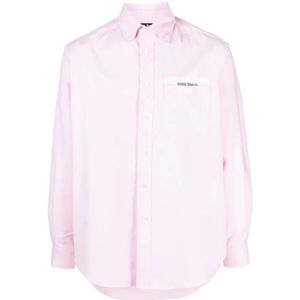 Palm Angels, Overhemden, Heren, Roze, L, Katoen, Roze Op Maat Gemaakt Overhemd met Bedrukt Lint
