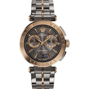 Versace, Chronograaf Stalen Armband Grijs Brons Horloge Grijs, Heren, Maat:ONE Size