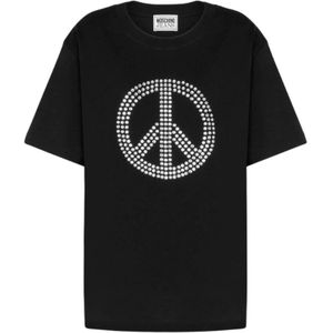 Moschino, Tops, Dames, Zwart, S, Katoen, Korte Mouw Peace Symbool T-shirt