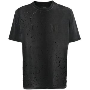 Amiri, T-shirt met distressed effect en logo print Zwart, Heren, Maat:2XL
