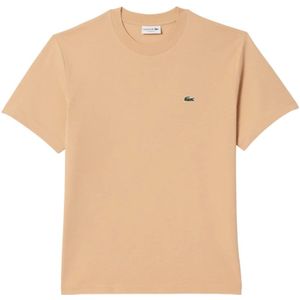 Lacoste, Tops, Heren, Beige, XL, Katoen, Iconisch Minimalistisch T-Shirt