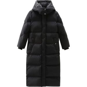 Woolrich, Hollow Lange Parka met Street Style Details Zwart, Dames, Maat:M