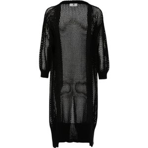 Fracomina, Lange Open Cardigan met Mesh Mouwen, Zwart Zwart, Dames, Maat:L