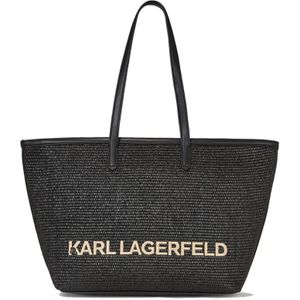 Karl Lagerfeld, Tassen, Dames, Zwart, ONE Size, Katoen, Raffia Tote Tas met Geborduurd Logo