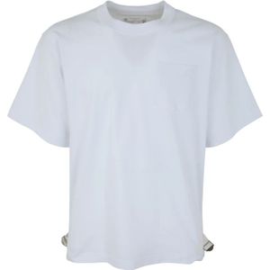 Sacai, Nylon Twill AND Cotton Jersey T-Shirt Wit, Heren, Maat:L