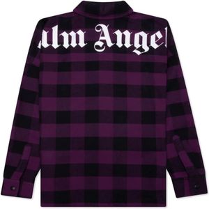 Palm Angels, Overhemden, Heren, Paars, M, Katoen, Geruit Patroon Logo Overshirt 'Violet'