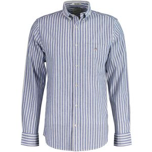 Gant, Regular Linnen Gestreept Overhemd Blauw, Heren, Maat:XL
