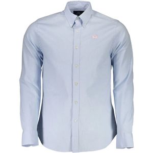 La Martina, Overhemden, Heren, Blauw, XL, Katoen, Slim Fit Lichtblauw Katoenen Overhemd met Borduursel