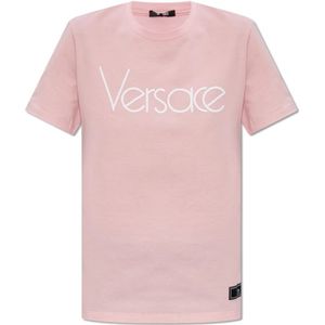 Versace, Tops, Dames, Roze, M, Katoen, T-shirt met logo