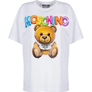 Moschino, Oversize Opblaasbare Teddy T-Shirt Wit, Dames, Maat:S