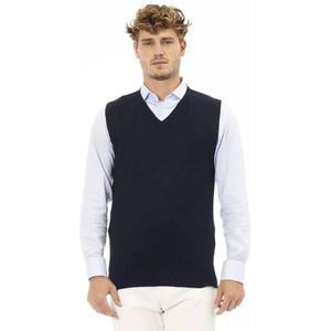 Alpha Studio, Truien, Heren, Blauw, M, Nylon, Elegante blauwe V-hals vest