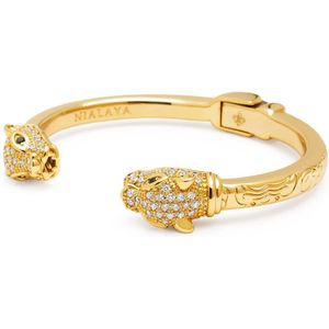 Nialaya, Heren Gouden CZ Panter Armband Geel, Heren, Maat:XL