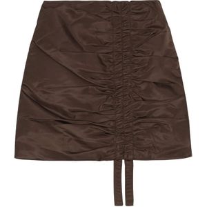 Ganni, Rokken, Dames, Bruin, M, Nylon, Ruched Nylon Mini Skirt