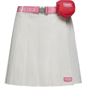 Duvetica, Rokken, Dames, Wit, S, Polyester, Kleurrijke Dames Skort met Geplooide Voorkant en Logo Tabblad