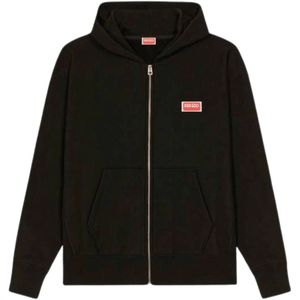 Kenzo, Sweatshirts & Hoodies, Heren, Zwart, L, Oversized Zip Hoodie met Kenzo Paris Logo